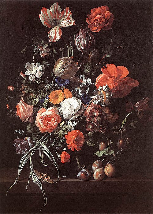 Still-Life with Flower Bouquet and Plums, 1704, Rachel Ruysch