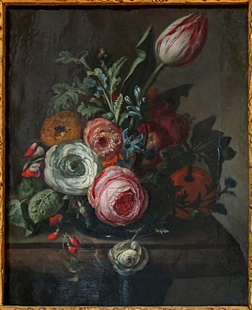 Roses and Tulips on a Marble Slab, 1747, Rachel Ruysch
