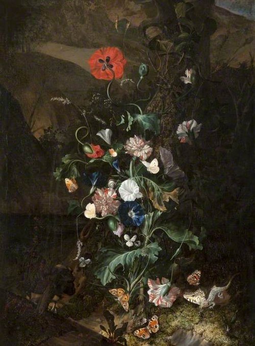 An Arrangement of Flowers by a Tree Trunk, 1683, Rachel Ruysch
