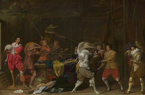 Soldiers fighting over Booty in a Barn, 1623, Willem Cornelisz. Duyster