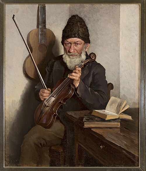 Old man with a fiddle, 1890, Ladislas Ciesielski