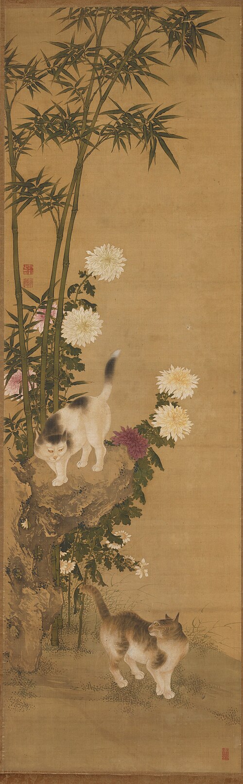 Cats by Bamboo and Chrysanthemums, , Shen Quan
