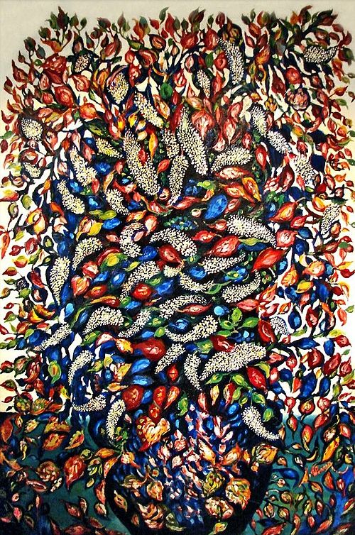 Grand Bouquet au vase noir et fond bleu, 1929, Séraphine de Senlis