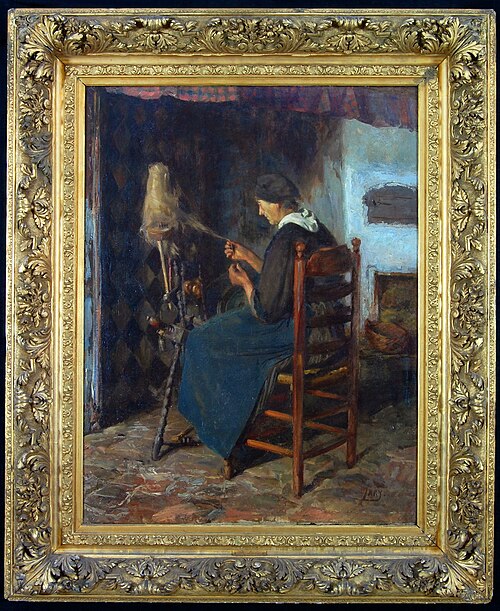 Vrouw aan het spinnewiel, 1890, Roland Larij