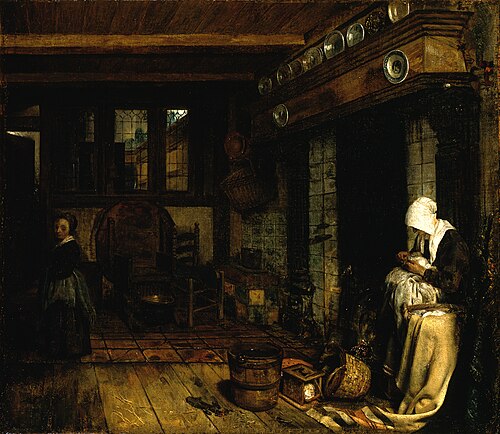 Holländisches Interieur mit nähender Frau, 1665, Esaias Boursse