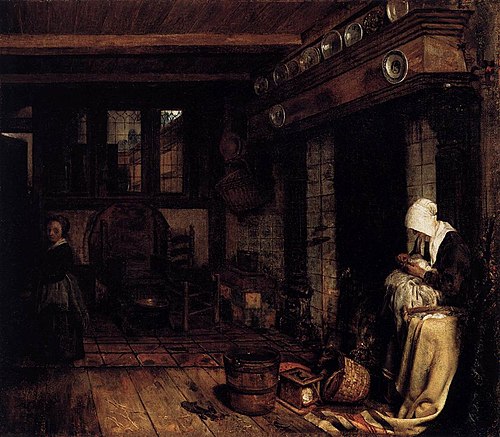 Dutch Interior with Woman Sewing, 1660, Esaias Boursse