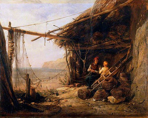 Mending the Bait-Nets, Shanklin, 1836, Edward William Cooke