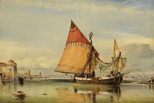 Venetian Fishing Craft off the Adriatic Shore of the Lido, 1857, Edward William Cooke