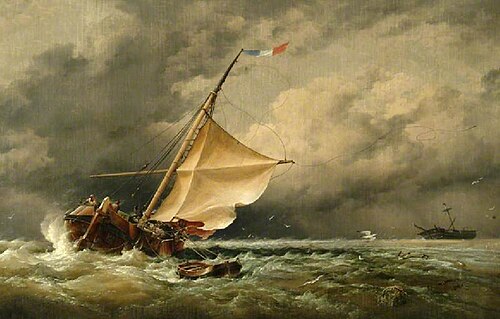 A Dutch Beurtman Aground on the Terschelling Sands, in the North Sea after a Snowstorm, 1865, Edward William Cooke