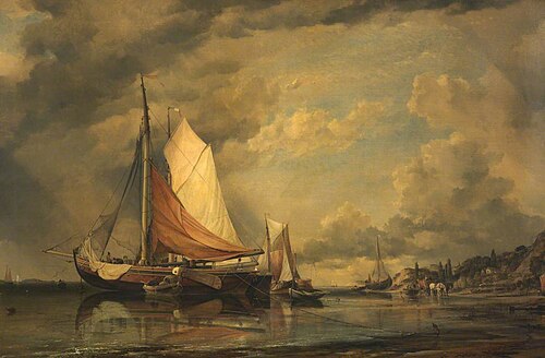 Danish Craft on the Elbe, Blankenese, Germany, Low Water, 1872, Edward William Cooke