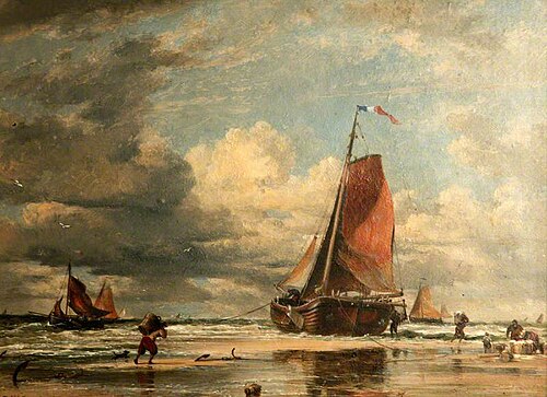 On the Shore at Scheveling – Low Water, 1872, Edward William Cooke