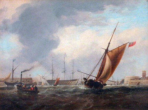 Portsmouth Harbour with the 'Victory', 1832, Edward William Cooke