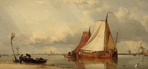 Dutch barges near a beach, 1854, Edward William Cooke