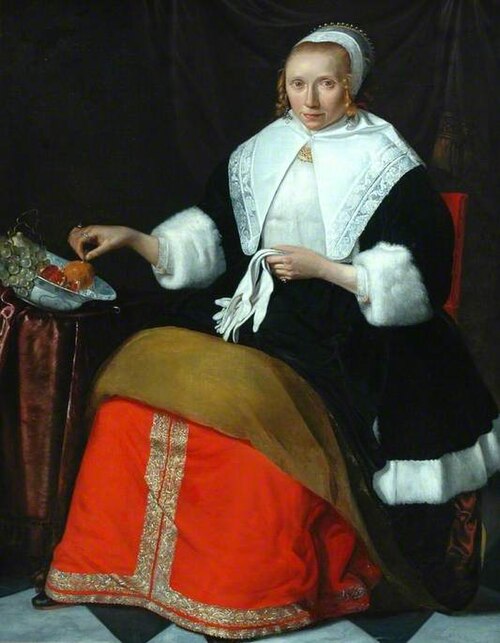 Portrait of a Lady in a Fur-Trimmed Dress Holding a Pair of White Gloves, 1665, Jan Albertsz Rotius