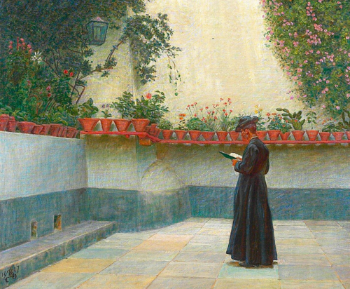 A priest in an Italian cloister., 1907, Kristian Zahrtmann