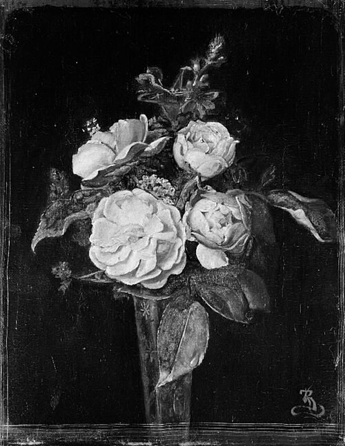 Roser og reseda i et blomsterglas, 1872, Kristian Zahrtmann