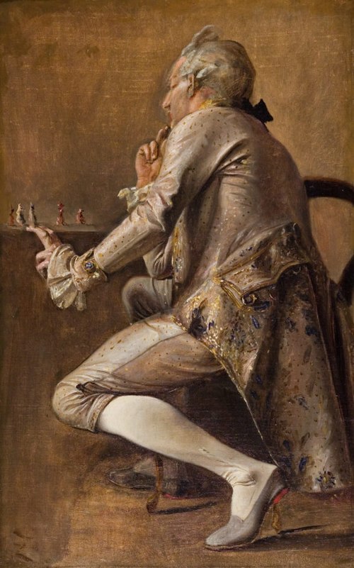 Struensee, sitting in court suit, 1873, Kristian Zahrtmann