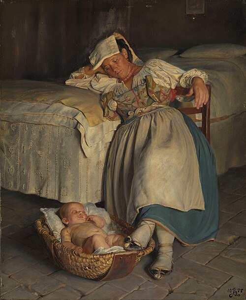 En sabinerinne vugger sitt barn, 1877, Kristian Zahrtmann