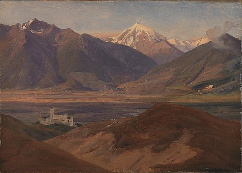 Mountain Landscape in Venosta with the Castle Coira and the Mountain Ortles, 1830, Jørgen Sonne