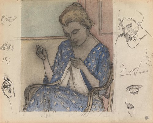 Study of a Woman Sewing, , Robert Bevan