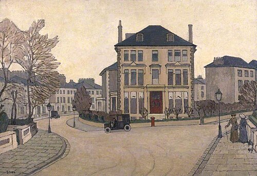 A Street Scene in Belsize Park, a House at Hampstead, London, 1917, Robert Bevan