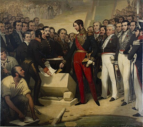 S.A.R. Mgr le duc d'Orléans posant la première pierre du pont-canal d'Agen, 1844, Joseph-Désiré Court