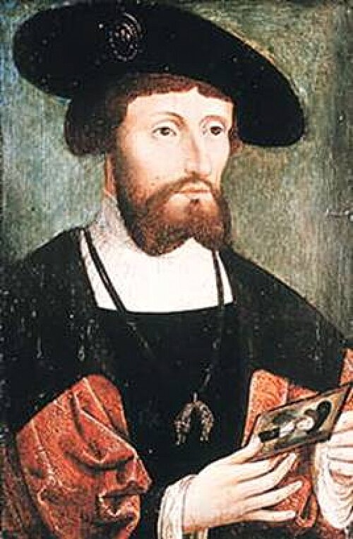 Christian II of Denmark, holding his own portrait in miniature, , Maître de la Légende de sainte Marie-Madeleine