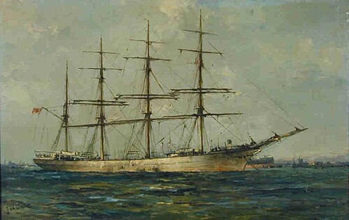 Een viermastbark op de Maas voor Rotterdam, 1920, Jan van der Linde