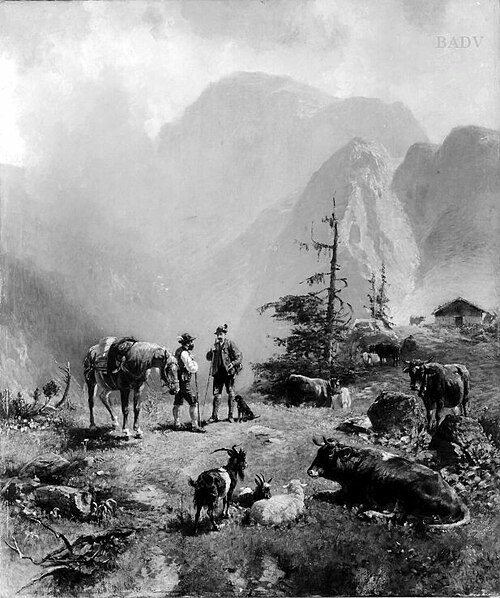 Begegnung auf der Alm, 1850, Ludwig Voltz