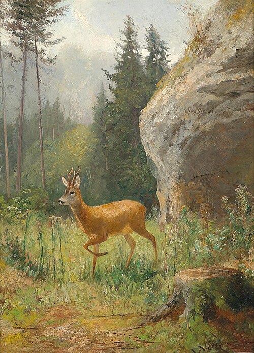 Rehbock in Frühlingslandschaft, , Ludwig Voltz