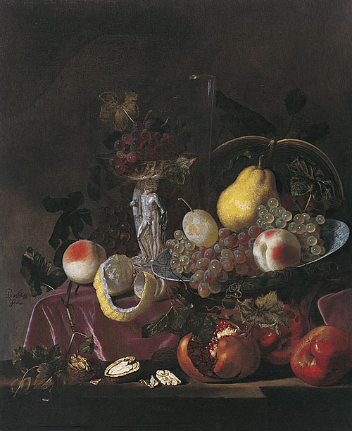 Nature morte de fruits, raisins, grenades et, 1625, Pieter van den Bosch