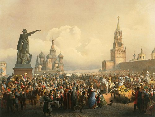 Proklamation des Krönungstages auf dem Roten Platz, 1856, Vasily Timm