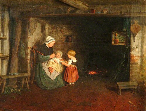 Expectation: Interior of Cottage with Mother and Children, 1854, Frederick Daniel Hardy