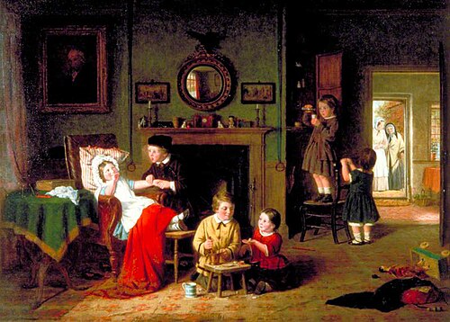 Children Playing at Doctors, 1863, Frederick Daniel Hardy