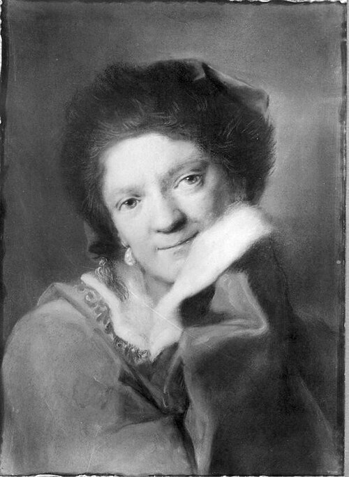 Damenbildnis mit rotem Mantel mit Schwanenbesatz (Der Winter, Selbstbildnis), 1700, Rosalba Carriera
