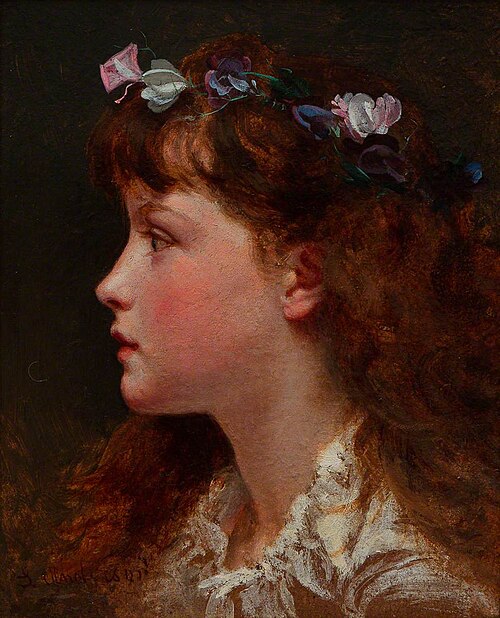 Young Girl with Garland of Flowers in Her Hair, , Sophie Gengembre Anderson