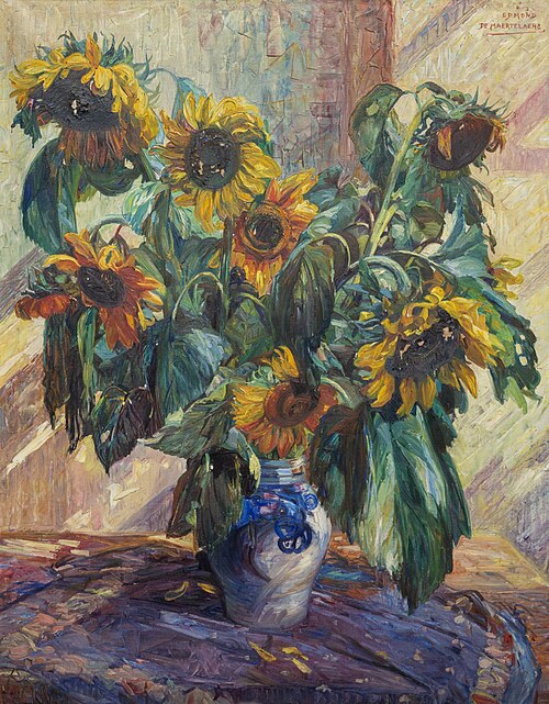 Flowers in a vase on a table, 1919, Edmond De Maertelaere