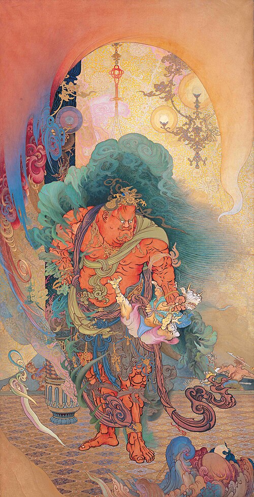 Nio(Buddhistguardian) Seizing an Evil Spirit, 1886, Kanō Hōgai
