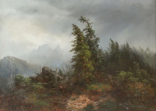 Aufziehendes Unwetter - Einsames Kalb an einem Bachlauf, , Bernhard Mühlig