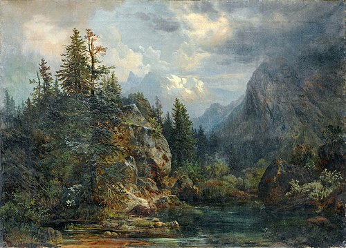 Alpenlandschaft mit erlegtem Wild, 1858, Bernhard Mühlig