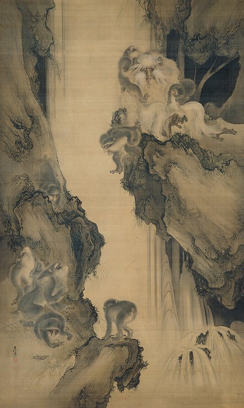 Waterfall and Monkeys, 1872, Shibata Zeshin