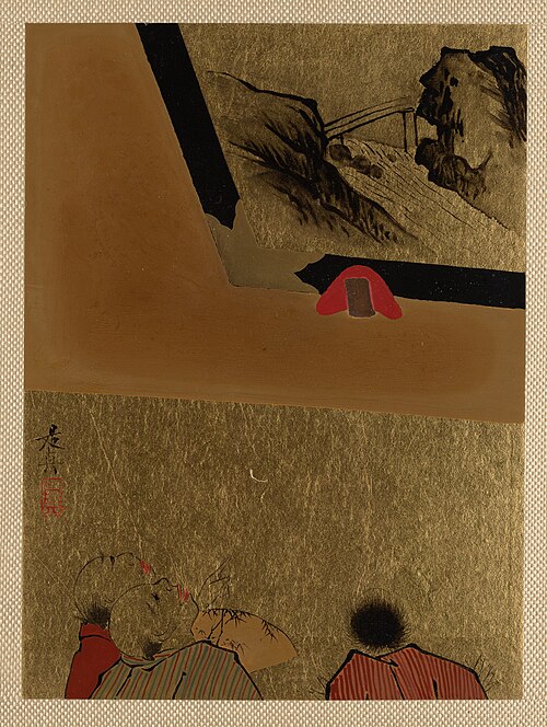 Three Men Looking at Framed Lacquer Drawing, 1837, Shibata Zeshin