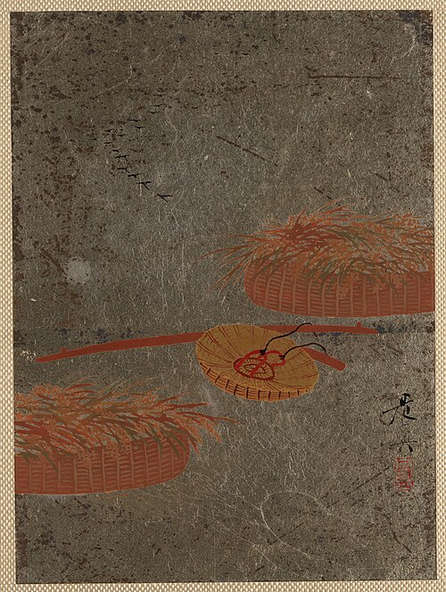 Flower Baskets and Farmer's Hat, 1884, Shibata Zeshin