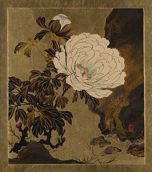 Lacquer Paintings of Various Subjects: Peonies, 1882, Shibata Zeshin