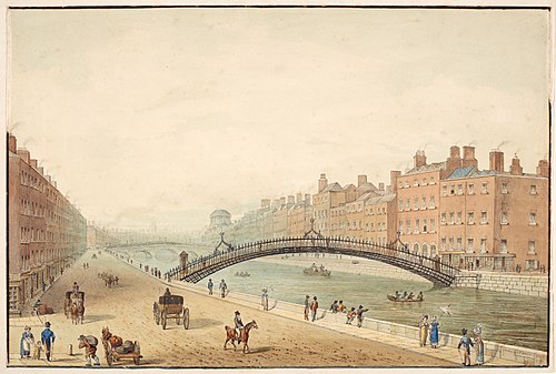 The Ha'Penny Bridge, Dublin, 1818, Samuel Frederick Brocas