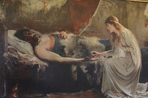Sir Lancelot and Elaine of Astolat, 1890, Sidney Paget