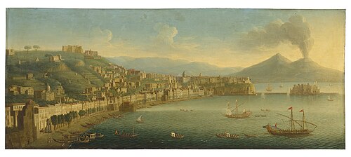 Naples with the Riviera di Chiaia from the strada di Posillipo, with Vesuvius beyond, 1718, Gaspar Butler