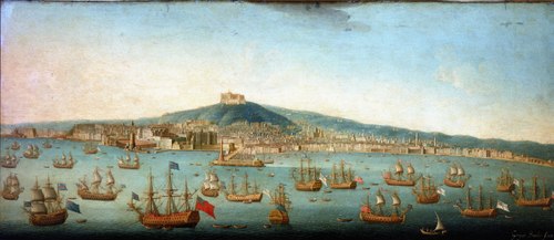 View of the Bay of Naples with Admiral Byng's Fleet at Anchor, 1 August 1718, 1750, Gaspar Butler