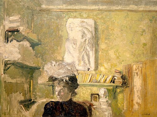 Femme en chapeau devant un bas-relief, 1902, Édouard Vuillard
