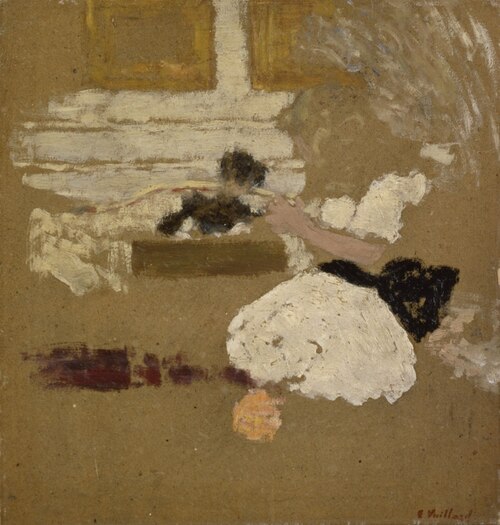 Interior with Girl Reading and Woman in Black Writing, 1900, Édouard Vuillard